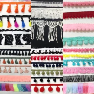 Ren viền tua rua, viền quả pom pom trang trí quần áo,phụ kiện 16