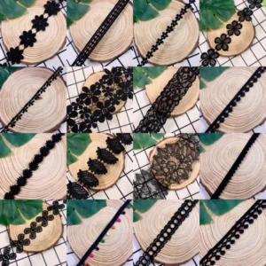 Set 2m và 3m vải ren viền,ren thun,thun ren đen trang trí 8