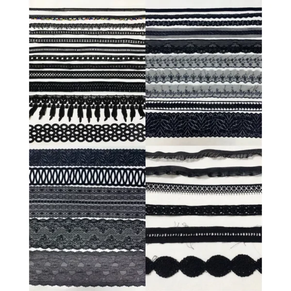 Set 2m và 3m vải ren viền,ren thun,thun ren đen trang trí 8